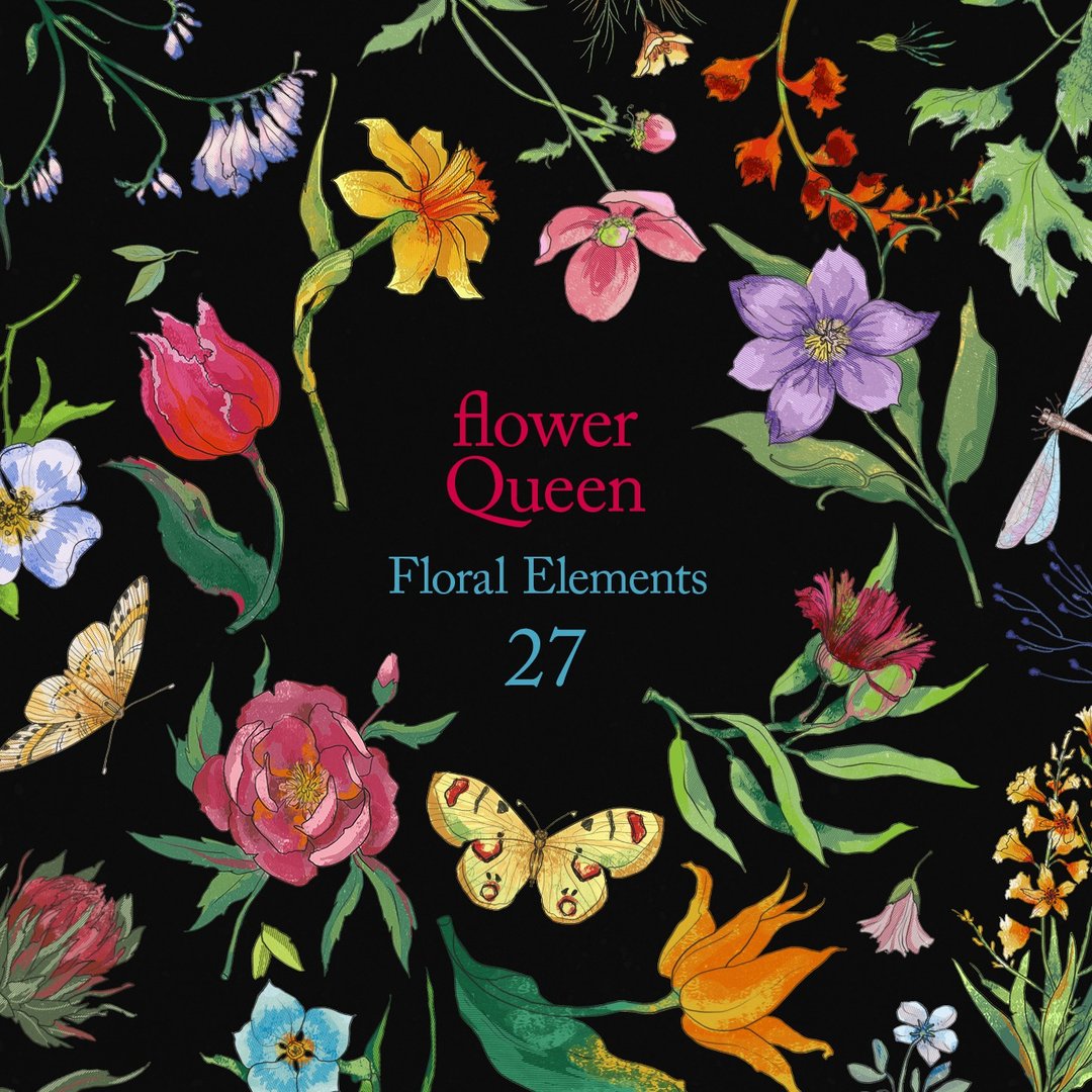 Floral vintage elements, botanical clipart - 电子手绘真人画像/绘画/插画 - 其他材质 