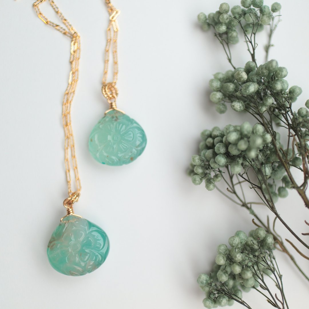 Carving Aqua Plays Chandelier Necklace - 项链 - 宝石 绿色