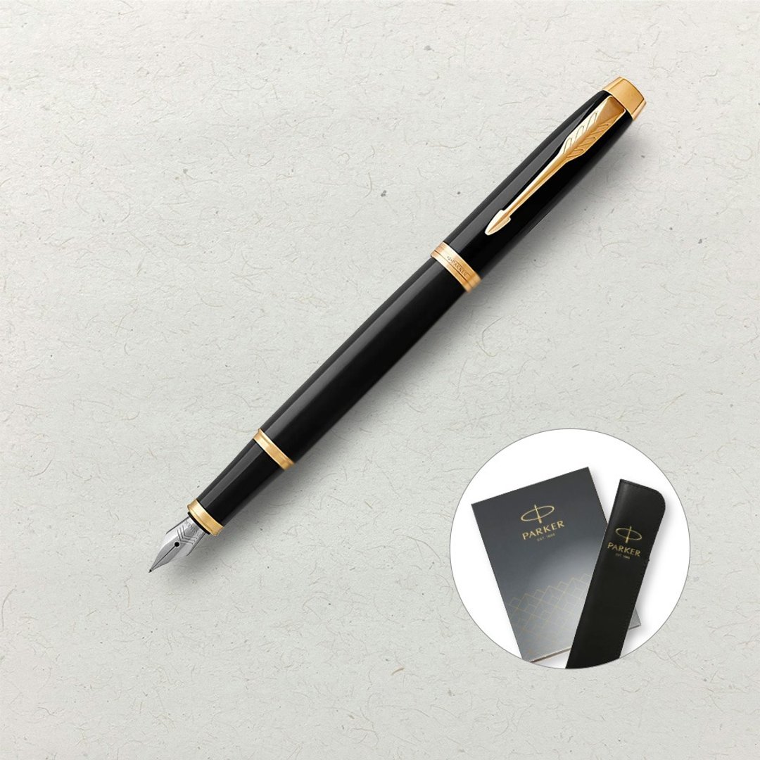 【PARKER】IM 丽雅黑金夹钢笔 真皮笔套礼盒 定制化刻字 - 原厂正货 - 钢笔 - 其他材质 黑色