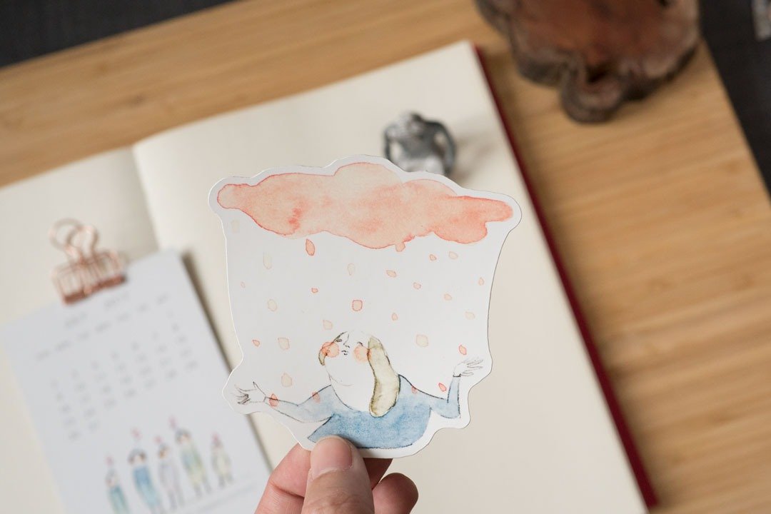大贴纸 粉红雨 手绘插画贴纸 | dodolulu - 贴纸 - 纸 粉红色