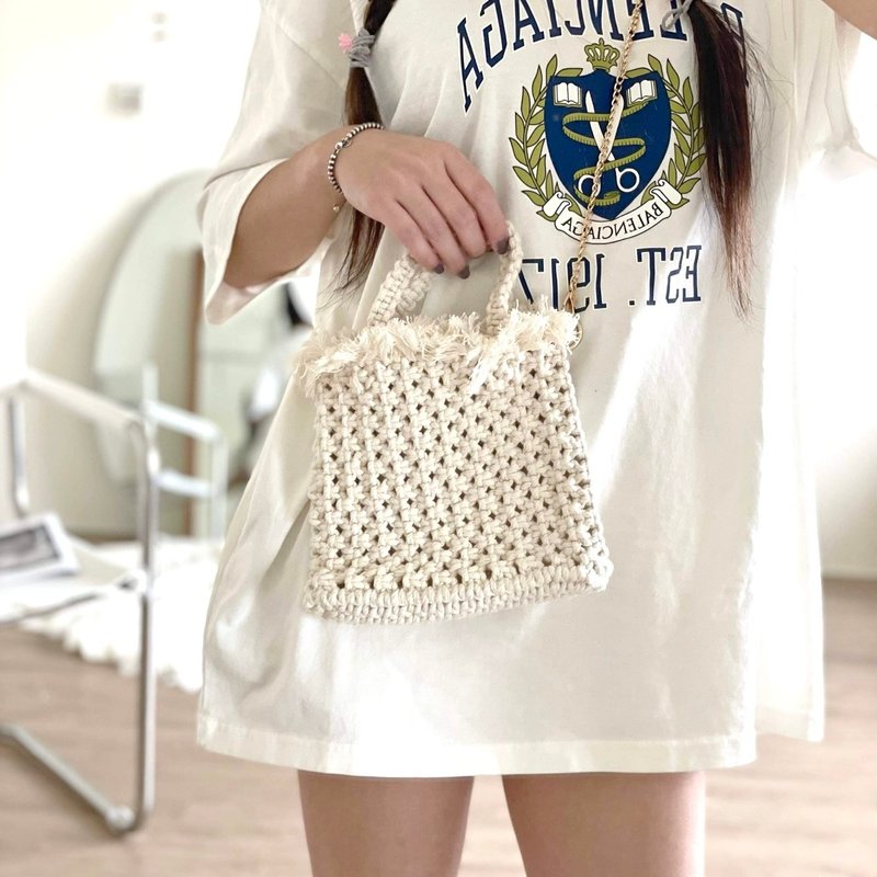 小巧手拎斜挎两用包【Macrame bag】 - 侧背包/斜挎包 - 棉．麻 