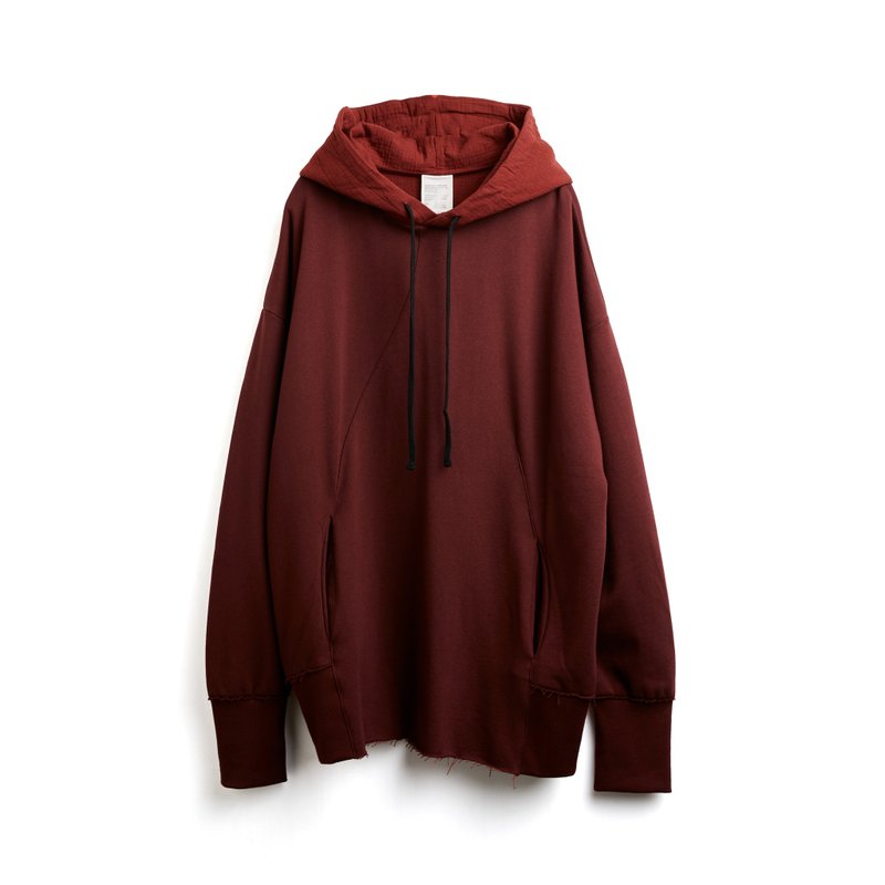 Splice Hoodie - 中性连帽卫衣/T 恤 - 棉．麻 红色