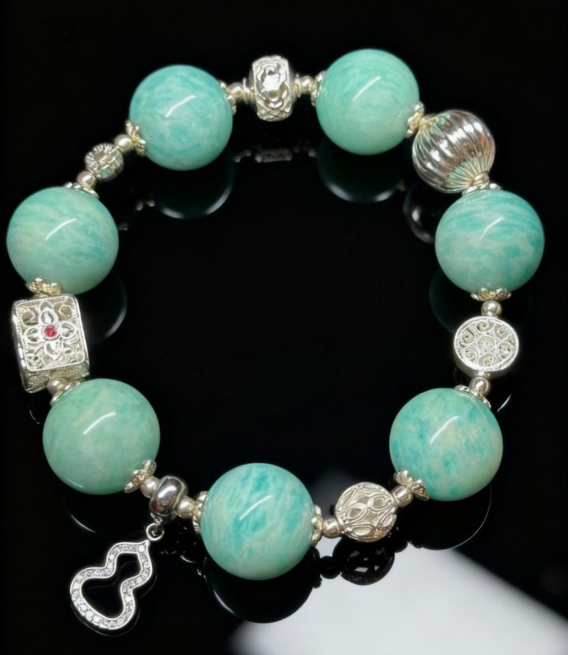 Crystal.EAA 设计款水晶手链 青岚福络 老矿天河石 - 手链/手环 - 玉石 绿色