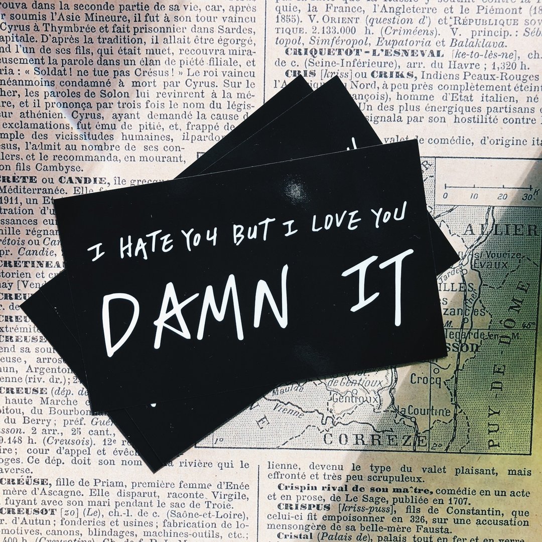 I hate u but i love u , Damn it! 微靠背手写款贴纸 - 贴纸 - 纸 黑色