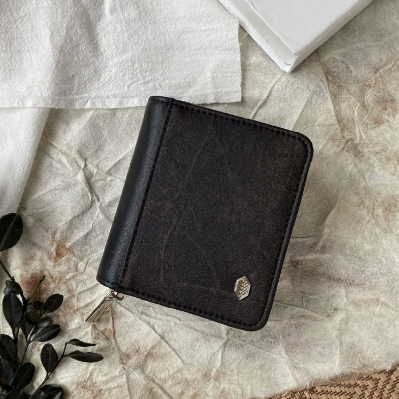 女士钱包，黑（Compact Zip Wallet）钱包 黑色 - 零钱包 - 植物．花 黑色