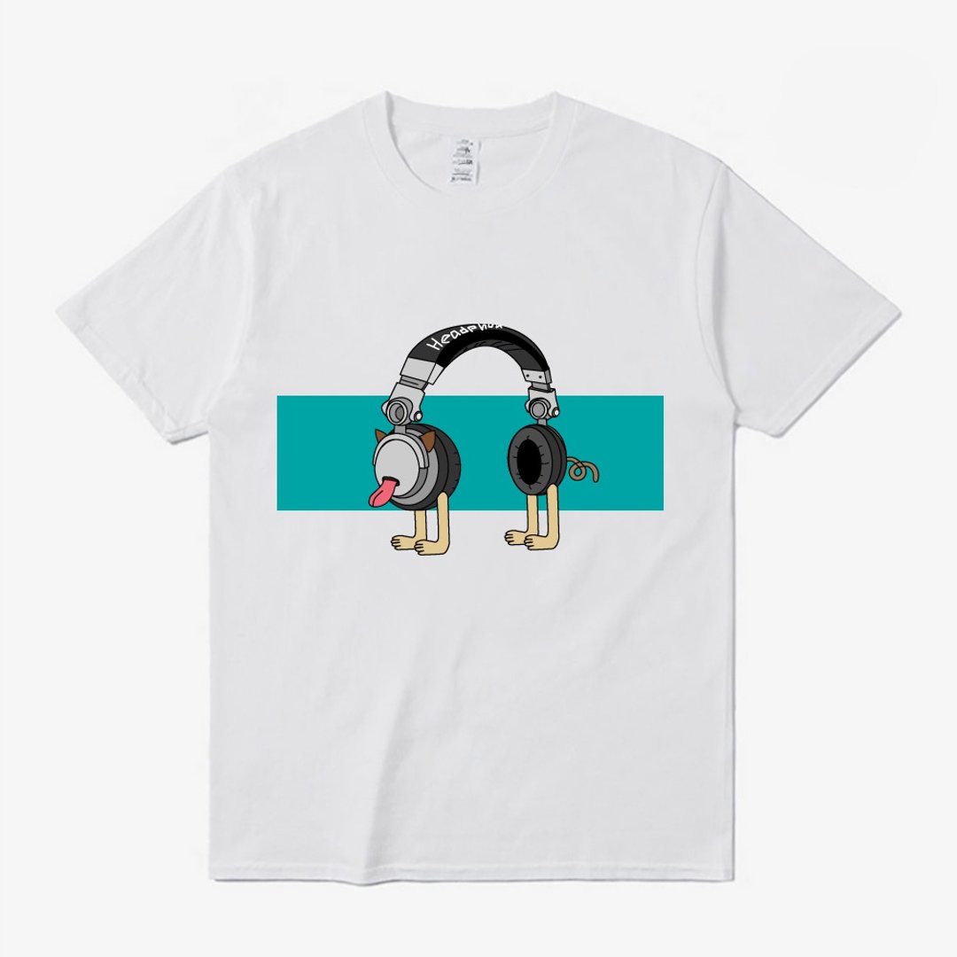 经典耳机狗 音乐个性纯棉T桖 T-shirt - 男装上衣/T 恤 - 棉 白色