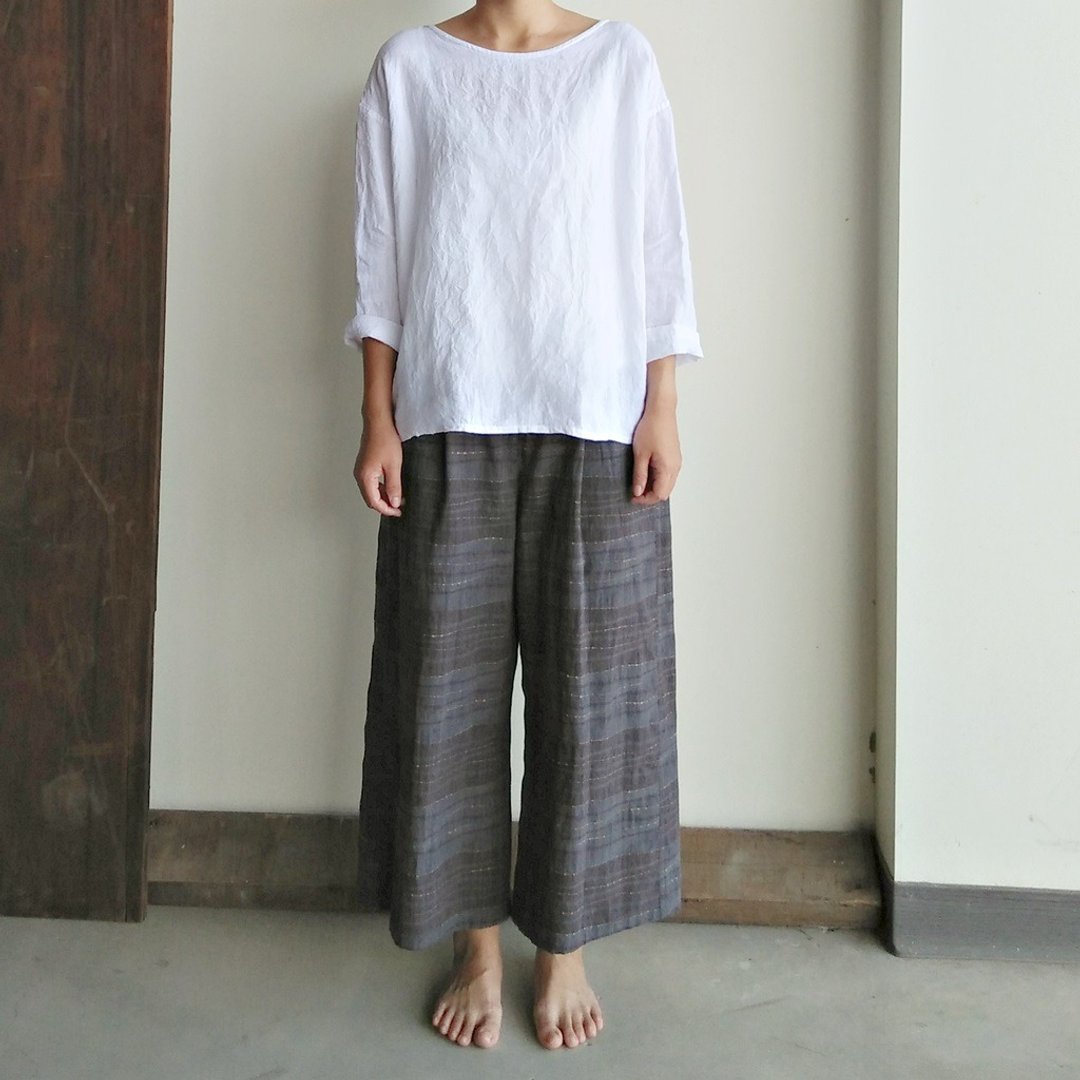 后开扣七分袖衫   水洗亚麻  白/可选色 - 女装上衣 - 棉 白色