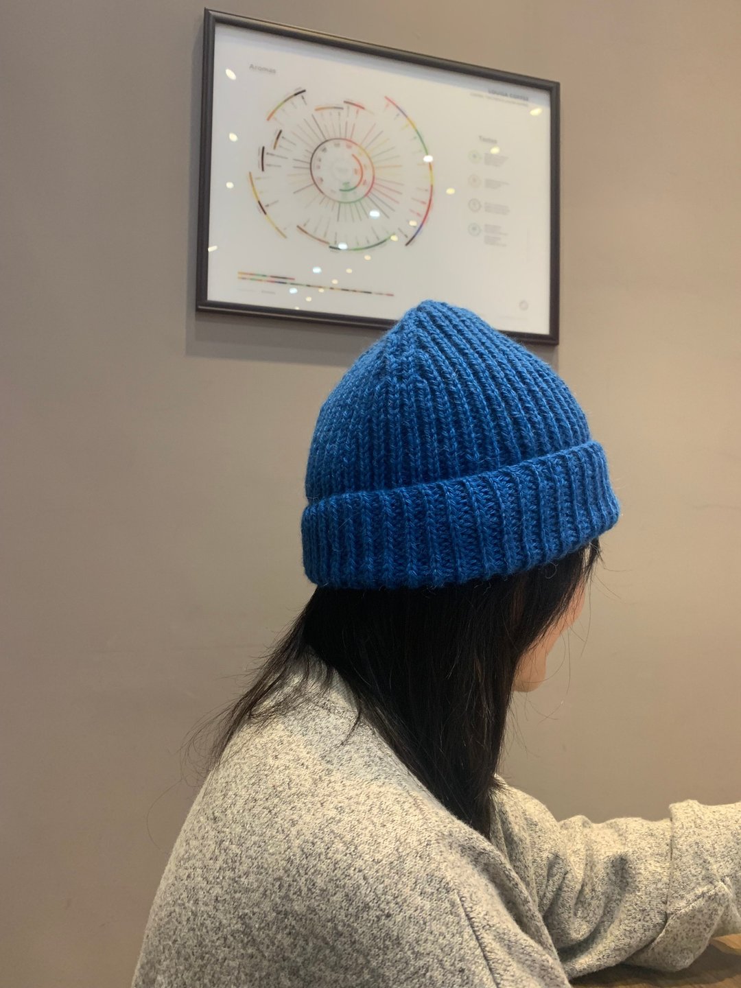 宝蓝罗纹毛线帽。手工编织保暖针织帽。男女皆可秋冬必备 - 帽子 - 羊毛 