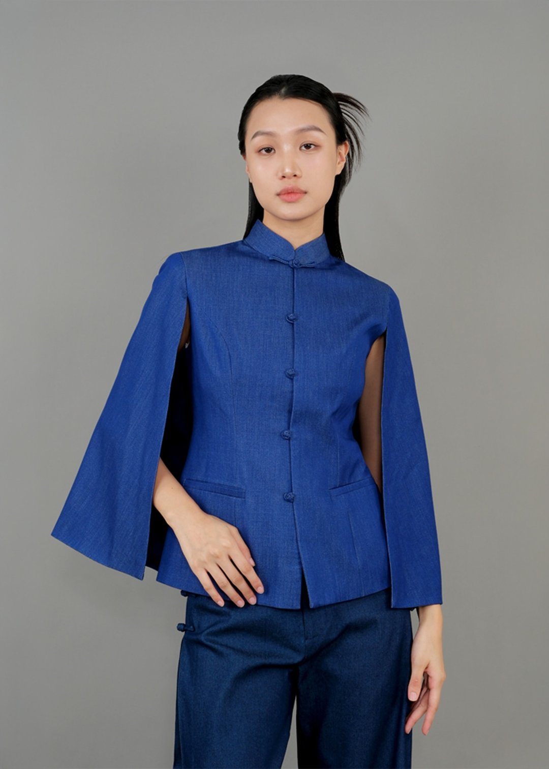 牛仔旗袍斗篷 |香港设计 - 女装休闲/机能外套 - 棉 蓝色
