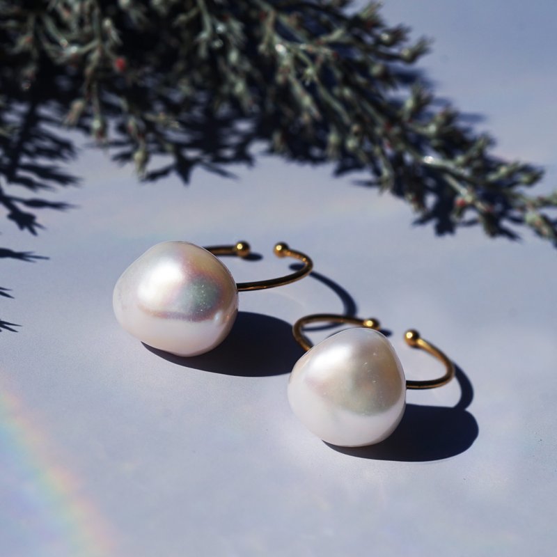 极致光泽・大颗粒淡水珍珠 自由尺寸 医疗级不锈钢戒指 雪之萤 - 戒指 - 宝石 白色