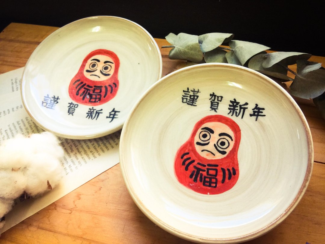 新年贺礼-谨贺新年福神款 - 浅碟/小碟子 - 陶 白色