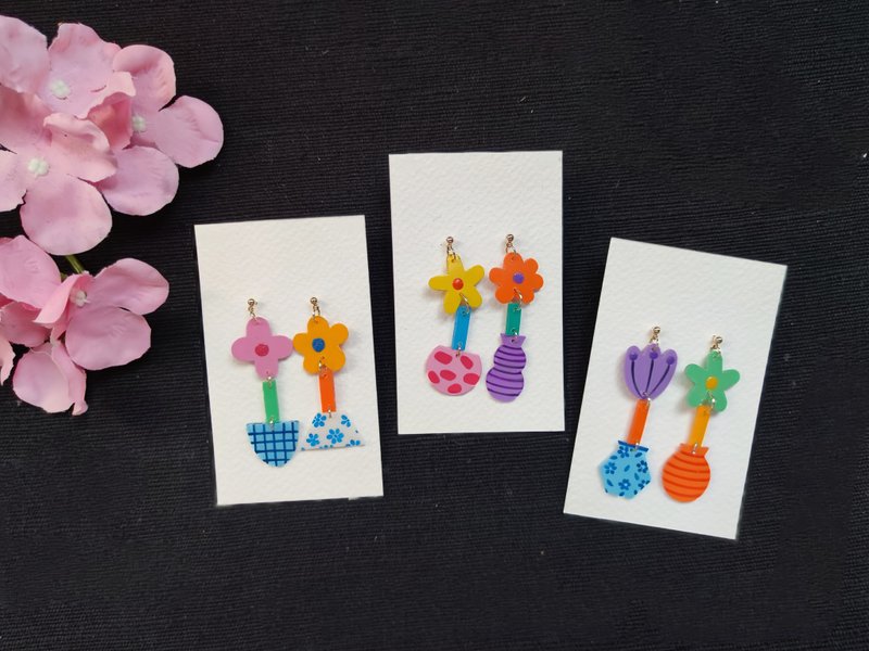 花朵 - 耳环/耳夹 - 其他材质 