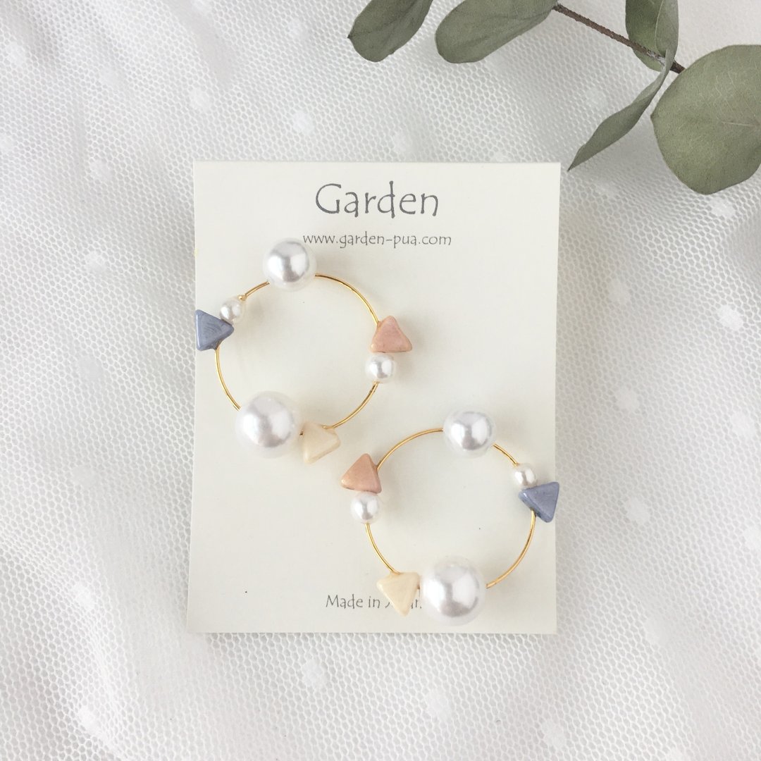 circle earrings blue pink gold - 耳环/耳夹 - 其他金属 多色