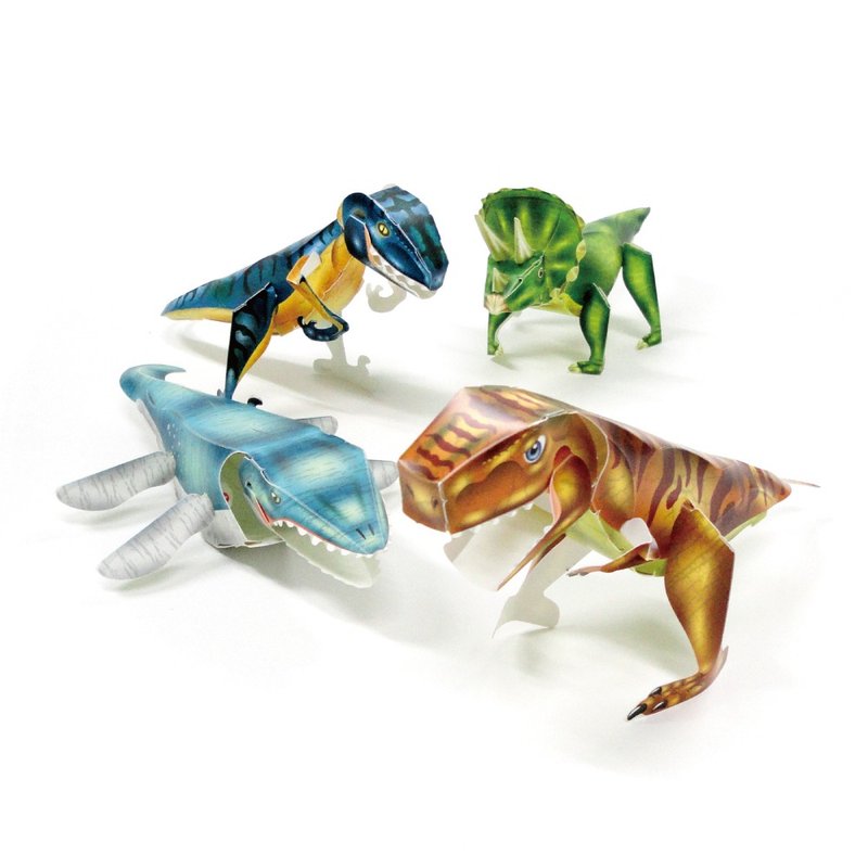 【DIY】霸王龙 迅猛龙 沧龙 三角龙4入 /材料包/益智/玩具 - 木工/竹艺/纸艺 - 其他材质 