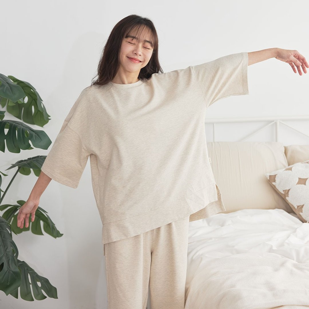 MIT有机棉侧开衩七分袖上衣-共3色 - 女装上衣 - 棉．麻 多色