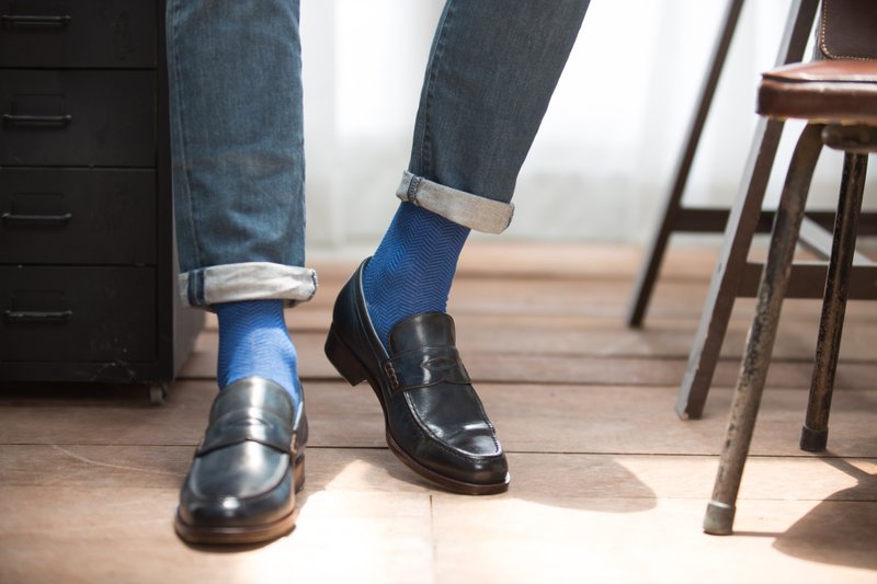 经典双缝线便仕乐福鞋 藏青 绅士鞋 皮鞋 休闲 男 - 男款牛津鞋/乐福鞋 - 真皮 蓝色