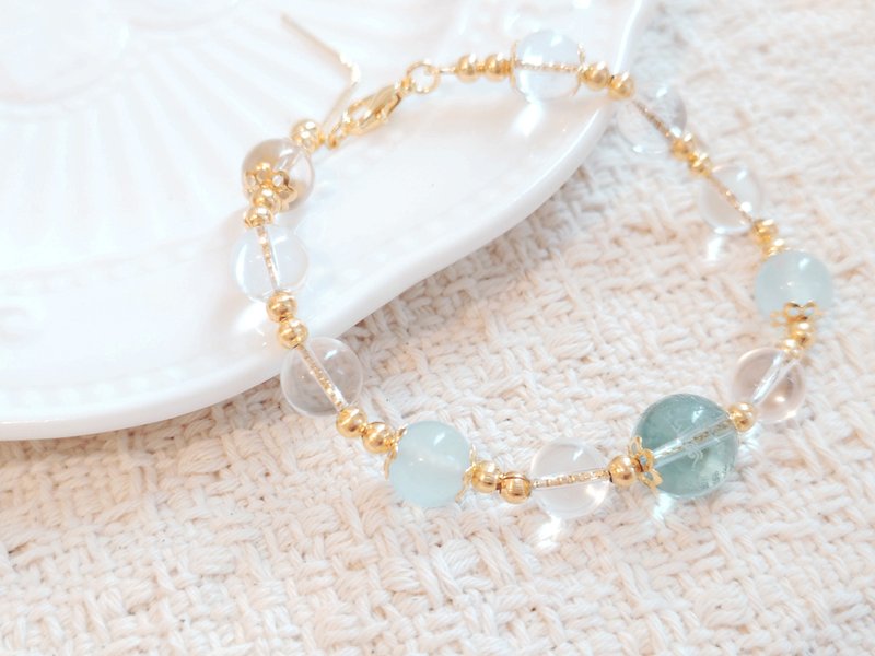 疗愈健康天然石水晶手链 药师佛珠 白水晶 海蓝宝 可调节长度 - 手链/手环 - 水晶 