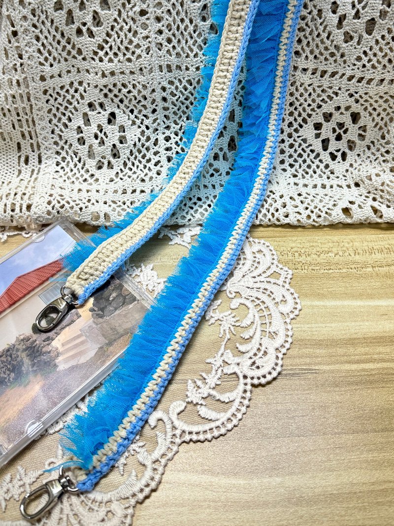 MUMU 板娘设计 微糖奶霜 x 苏打泡泡糖 钩织蕾丝手机背带 - 挂绳/吊绳 - 棉．麻 蓝色