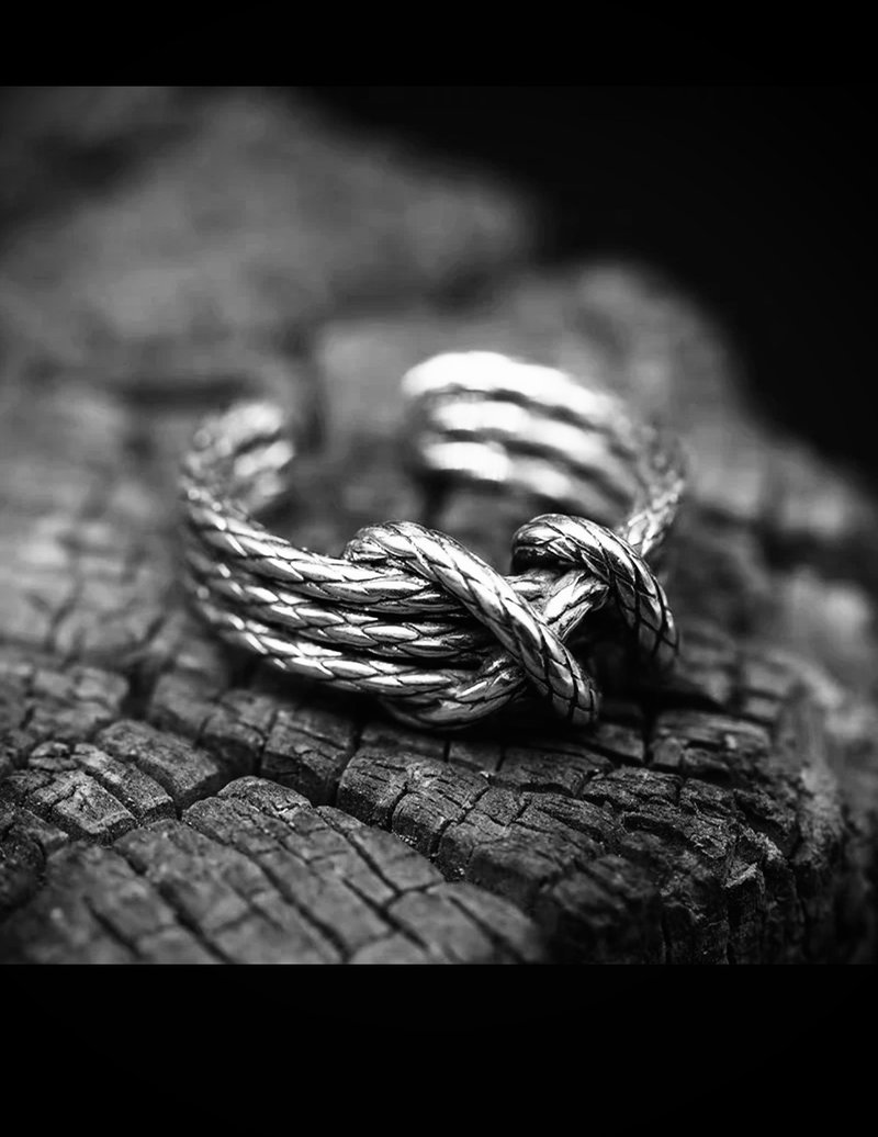 复古仿旧泰银粗犷打结麻绳编织个性戒指 - 戒指 - 纯银 银色