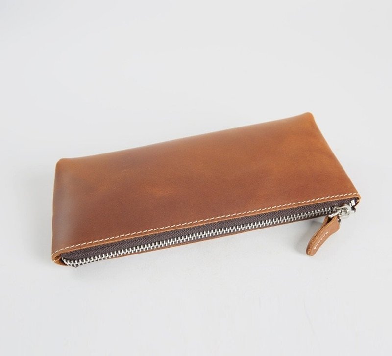*真皮拉链笔袋 皮革笔袋 大容量 复古 • 皮革系列* - 皮夹/钱包 - 真皮 咖啡色