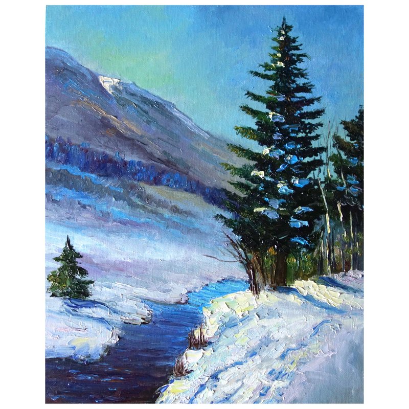 冬季油画 松树 原创艺术 景观艺术作品 帆布艺术 - 海报/装饰画/版画 - 颜料 多色