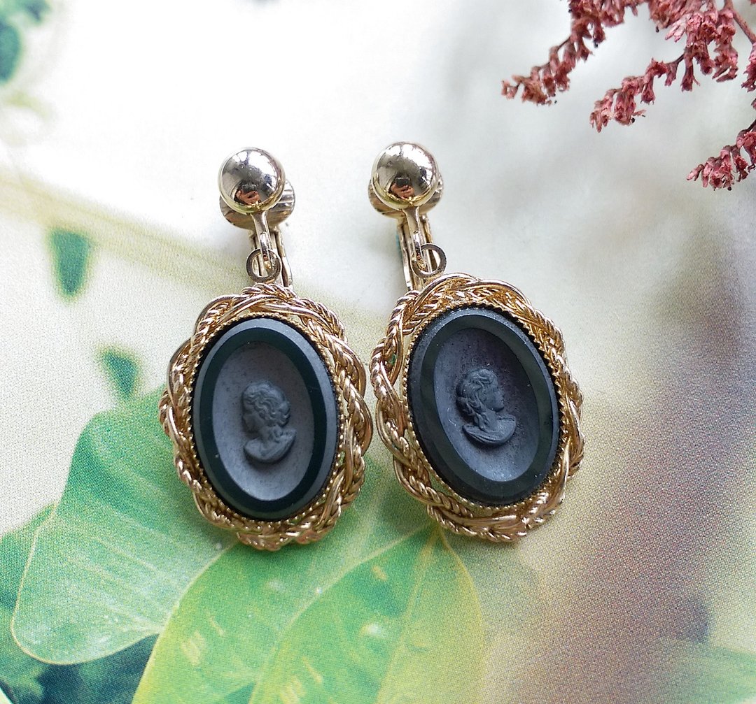 Vintage Jewelry 西洋古董饰品 PARK LANE CAMEO 典雅 针式耳环 - 耳环/耳夹 - 其他金属 金色