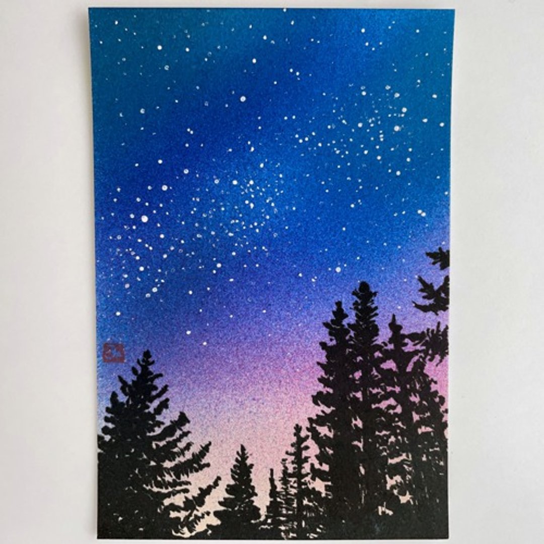 Original painting Starry sky landscape painting Interior painting Art - 海报/装饰画/版画 - 纸 紫色