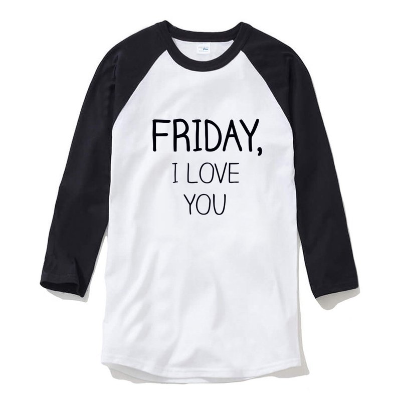 FRIDAY, I LOVE YOU 中性 七分袖T恤 白黑色 星期五,我爱你 文字 - 男装上衣/T 恤 - 棉．麻 白色