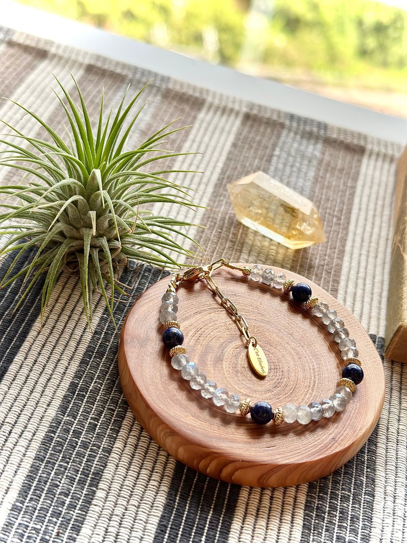 Autumn Vibe 1 - 强蓝光拉长石青金石 14k包金手链 - 手链/手环 - 水晶 