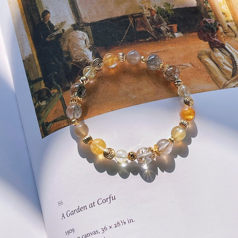 碎金春影丨胶花水晶 + 月光石丨丰盛引领 自信行动丨定制化水晶手链 - 手链/手环 - 水晶 橘色