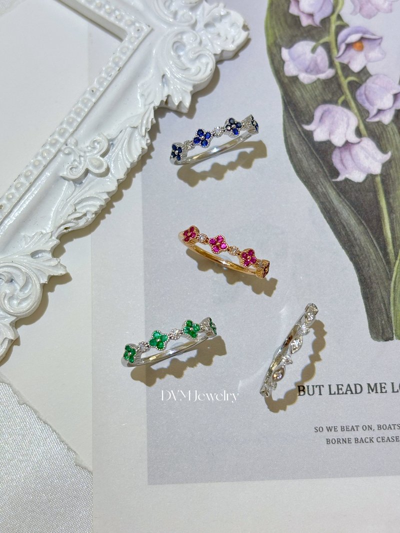 四叶花宝石戒指18k金 - 戒指 - 宝石 