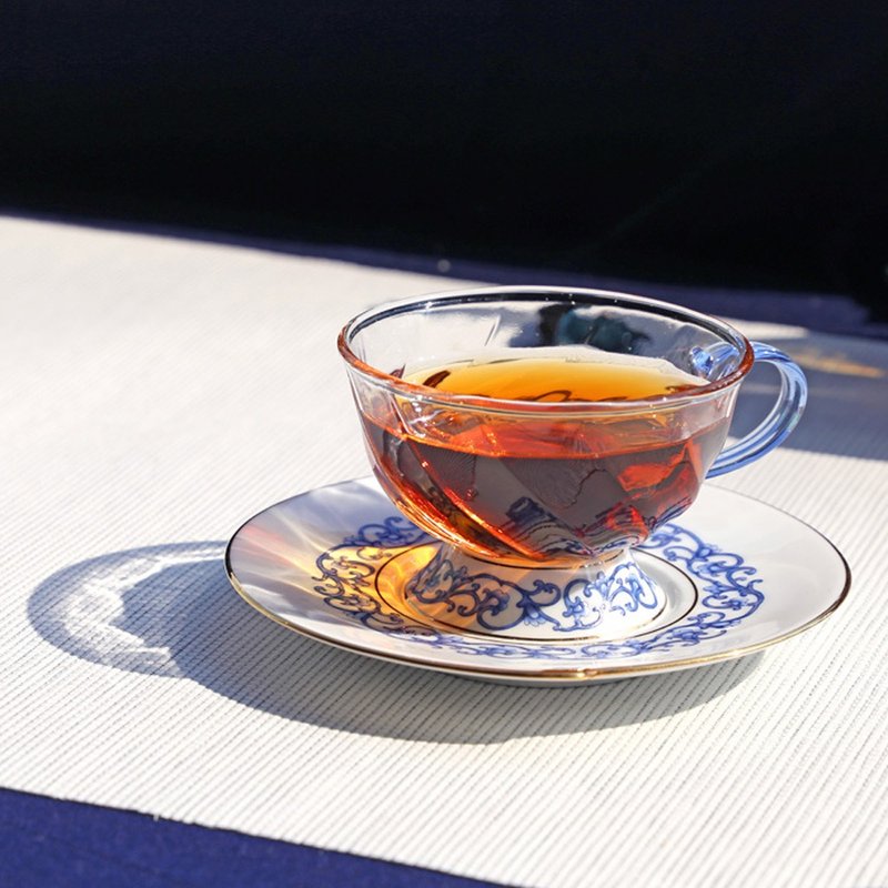 晶艳亚洲花茶杯碟组(160ml) - 茶具/茶杯 - 玻璃 蓝色