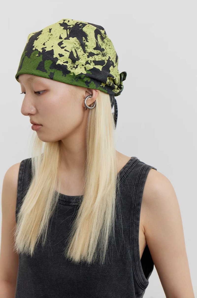 Watermelon War Damage Tattoo Hood 西瓜纹路战损头巾 无性别穿 - 丝巾 - 棉．麻 绿色