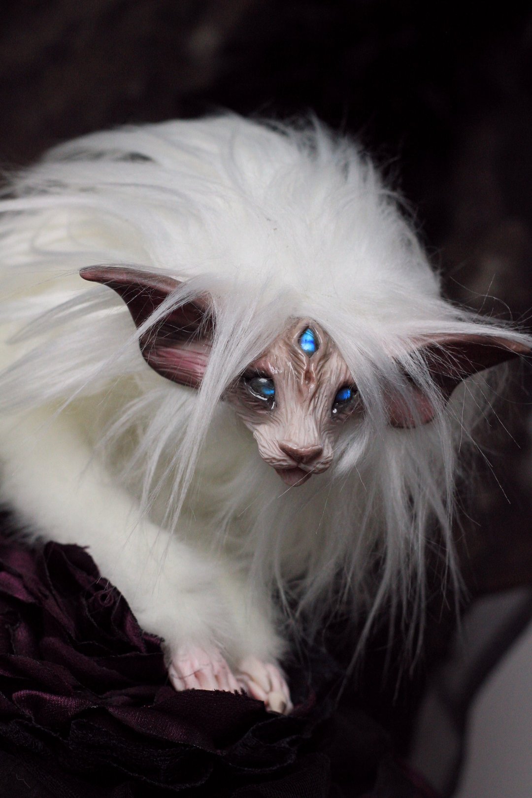 Fantasy White cat toy spirit with blue eyes to ORDER. Fur cat art toy. OOAK. - 玩具/玩偶 - 其他材质 白色