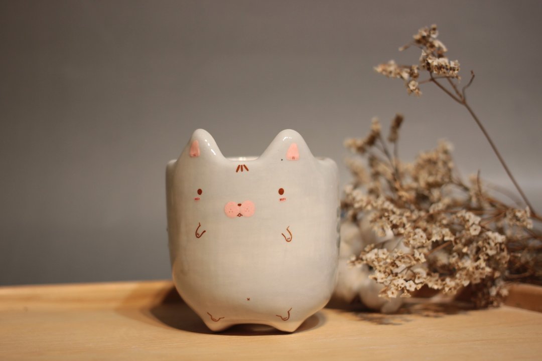 Grey cat planter from Zooramics collection - 植栽/盆栽 - 瓷 灰色