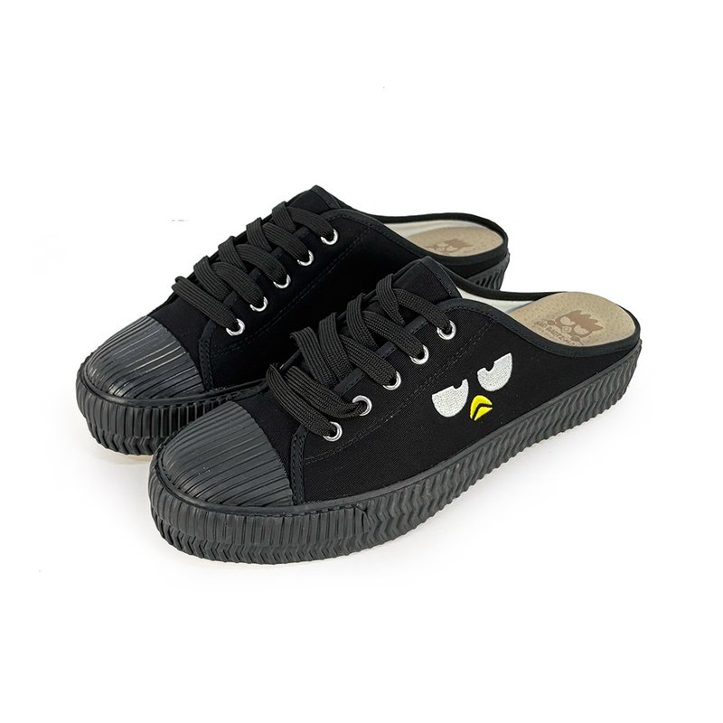 Paidal x 酷企鹅XO  萌脸系列休闲鞋饼干鞋穆勒鞋-男 - 男款休闲鞋 - 棉．麻 黑色