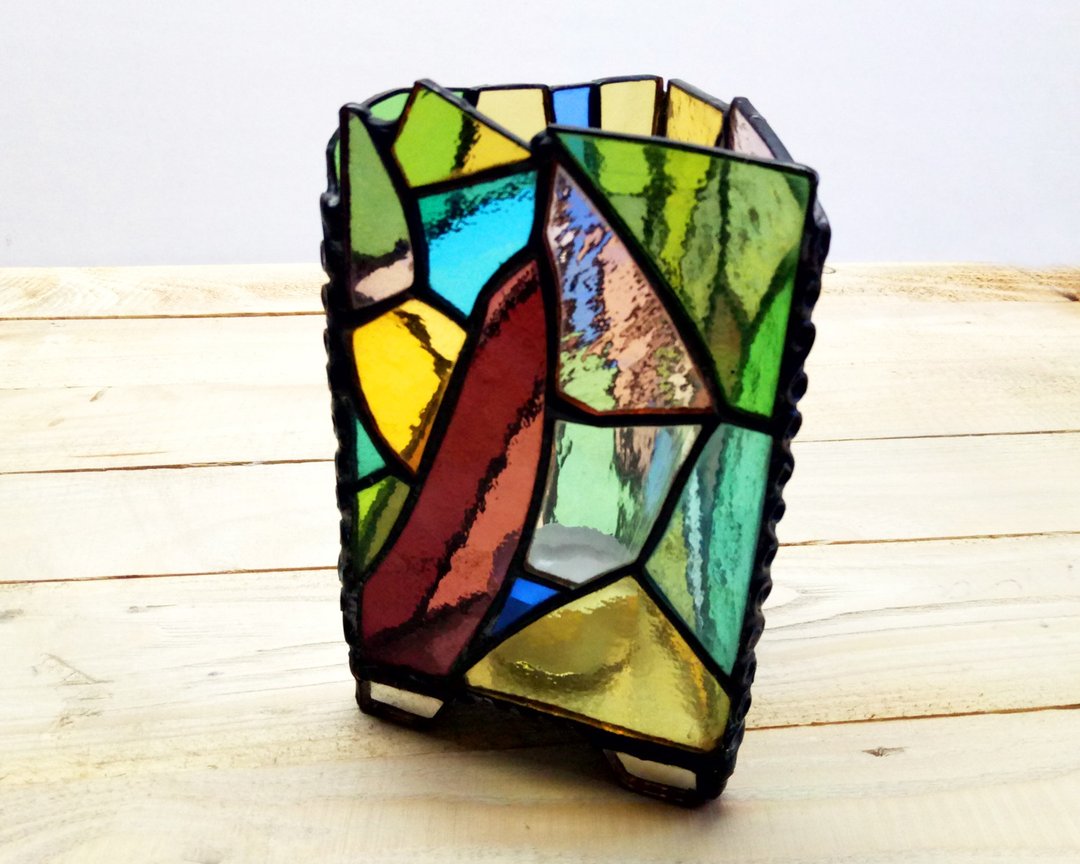 Stained glass candle holder, Tea light candle holder, home decor - 蜡烛/烛台 - 玻璃 多色