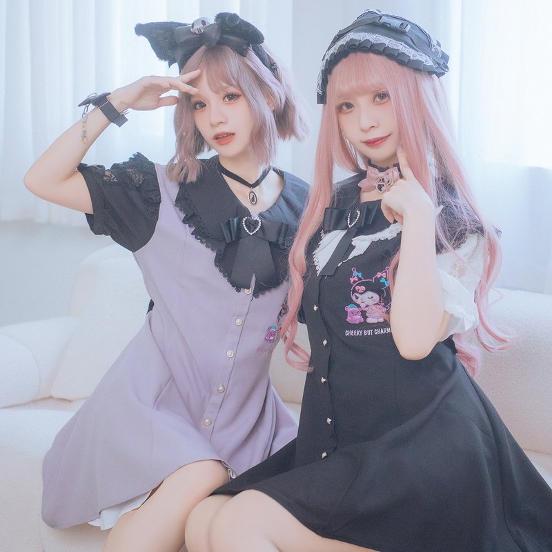 原创三丽鸥SANRIO授权酷洛米量产型兔耳朵水手服短袖洋装【JJ5036 - 洋装/连衣裙 - 棉．麻 