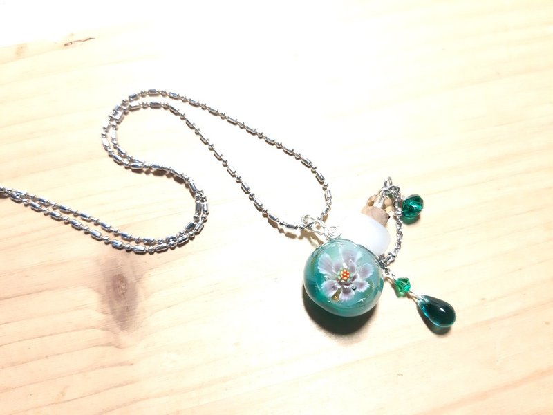 柚子林琉璃 -精油瓶 - 花绛沁 - 湖水绿 混色底 - 技术款 - 项链 - 琉璃 多色