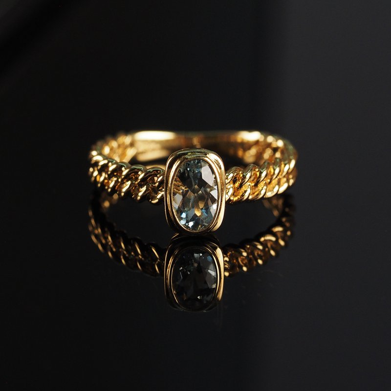 18K金海蓝宝石金链戒指18K Gold The Aquamarine Gold Chain Ring - 戒指 - 贵金属 