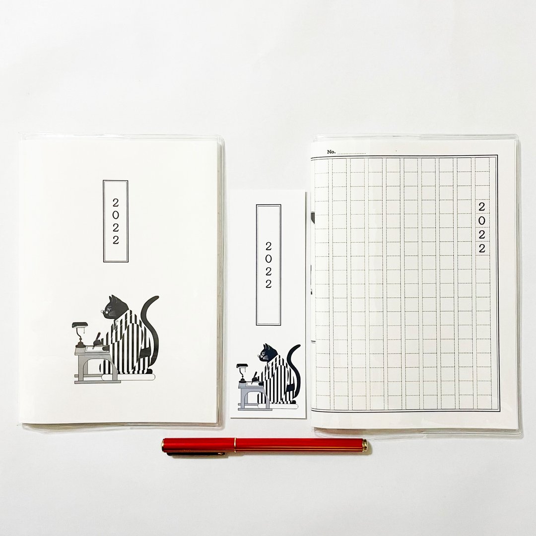 10 月开始 2022 年 文豪猫稿纸手帐 附两款插画封面与书签 B6 共 64 页 猫咪 - 笔记本/手帐 - 纸 黑色