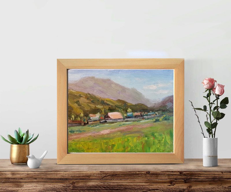 Landscape Painting Blue Mountains Original Art Country Farm art Plein Air - 墙贴/壁贴 - 其他材质 绿色