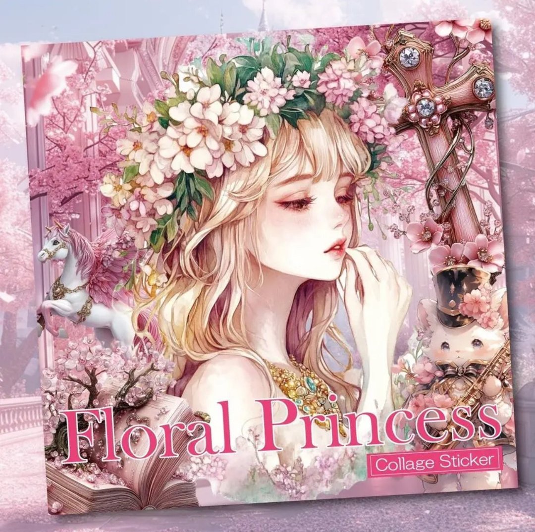 Floral Princess 拼贴贴纸 - 贴纸 - 纸 粉红色