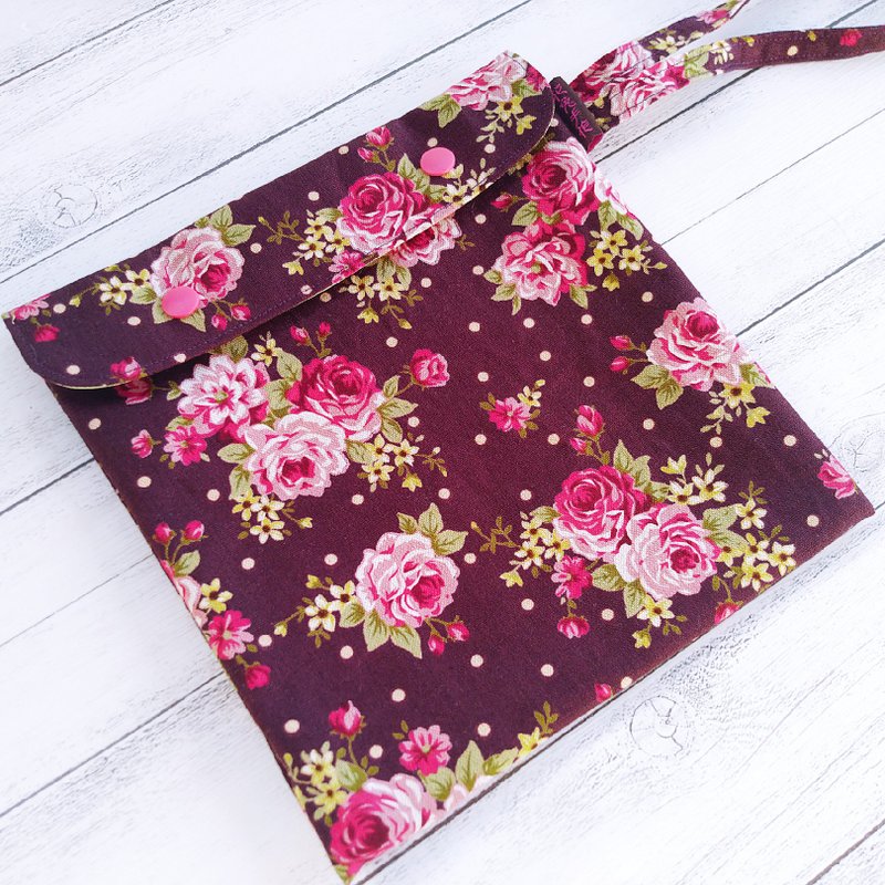 点点玫瑰 袋盖提绳版 环保食物袋 美国食品级认证防水内里 - 便当盒/饭盒 - 棉．麻 咖啡色