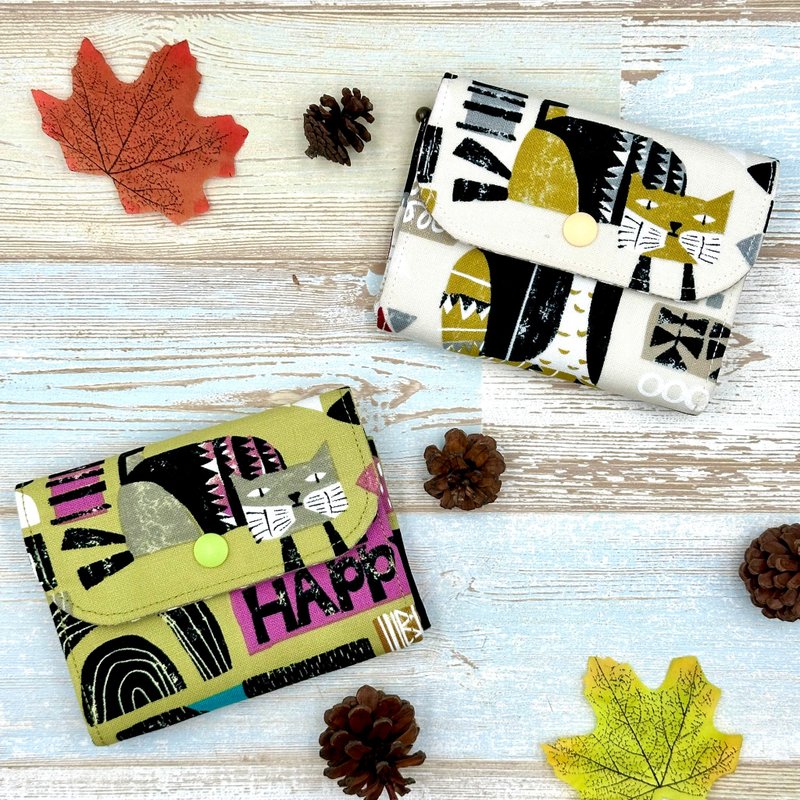 猫咪与刺猬手作三层零钱包 - 零钱包 - 棉．麻 绿色