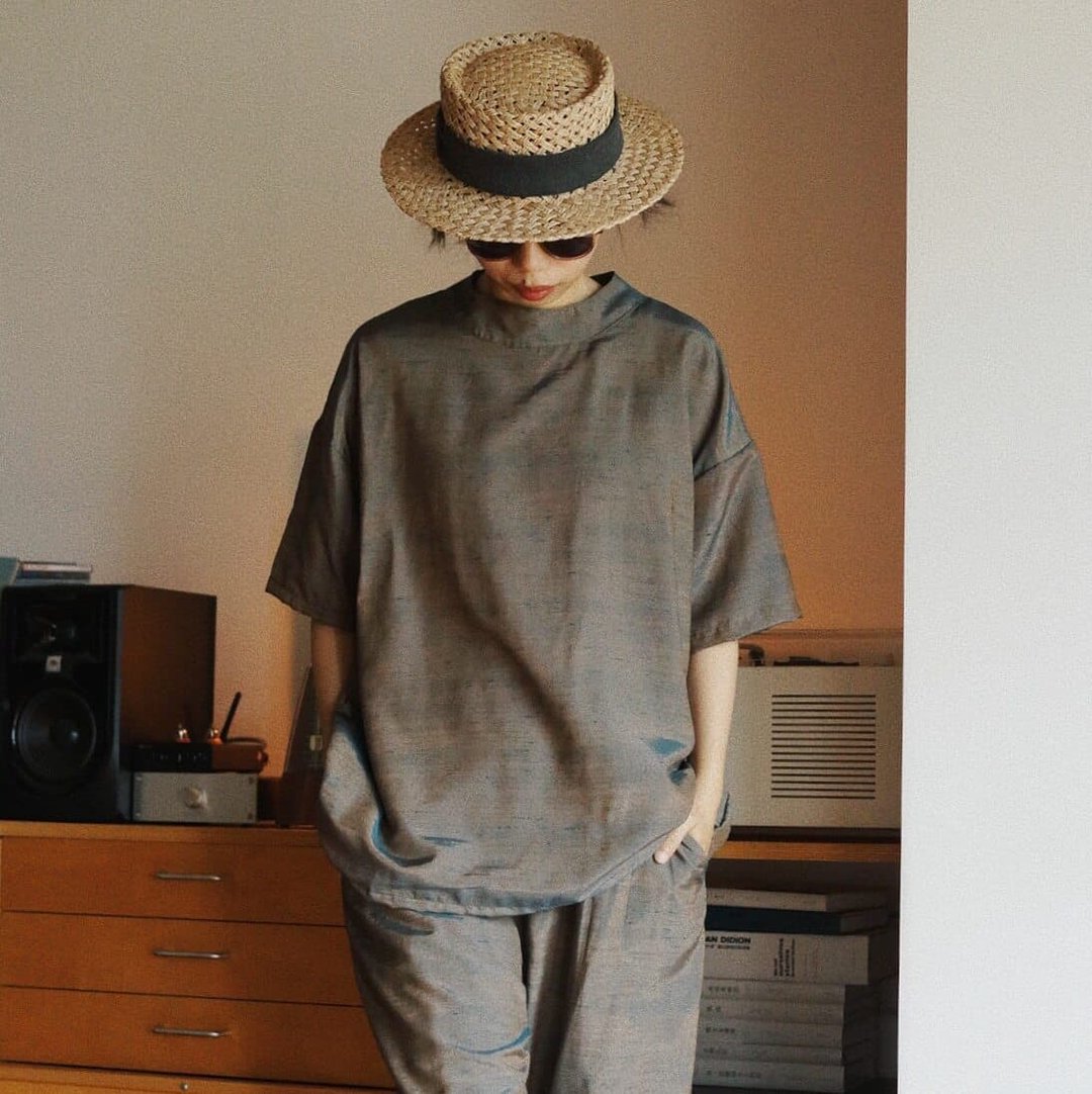 黑白灰三色格紋棉 漁夫罩衣Fisherman Smock 長袖上衣T恤 - 女装上衣 - 棉 灰色