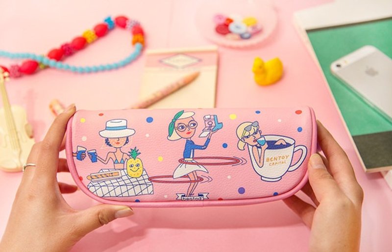 Bentoy x 怪叔叔-化妆包/铅笔盒(粉) - 化妆包/杂物包 - 真皮 