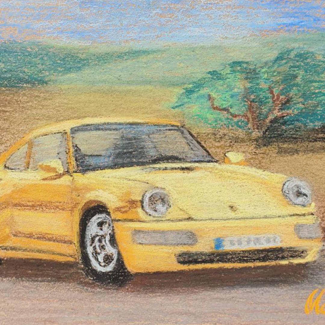 保时捷汽车 911 绘画运动经典汽车原创艺术德国复古运输 - 海报/装饰画/版画 - 其他材质 黄色