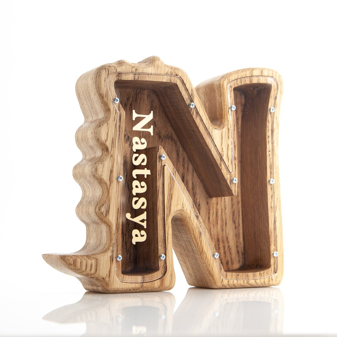Dinosaur Letter coin bank for kids  Wooden First Birthday Customized gift - 储蓄罐 - 木头 