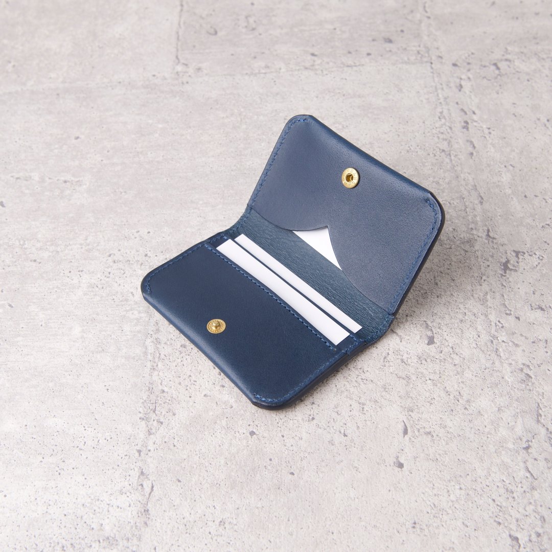 对开名片夹Bifold Business Card Holder/ 蓝Blue /免费刻字 - 名片夹/名片盒 - 真皮 蓝色